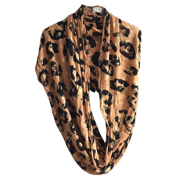Charming Charlie Animal Print Gold Foil Infinity Scarf Loop Wrap Leopard Snood - Picture 14 of 14